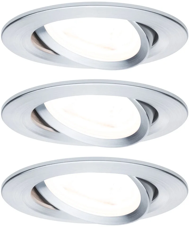 LED-inbouwlamp 3-Step-Dim Nova Basisset zwenkbaar rond 84 mm 50° GU10 3x6,5W 3x460lm 230V dimbaar 2700K de Paulmann en Alu gedraaid – photo produit