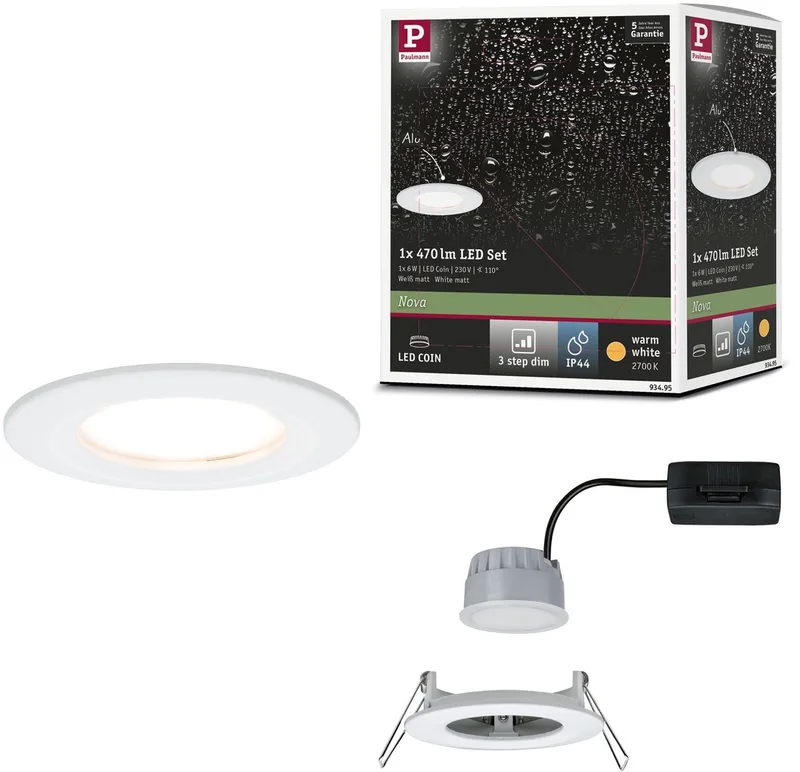 LED-inbouwlamp 3-Step-Dim Nova Coin star IP44 rond 78 mm Coin 6W 470lm 230V dimbaar 2700K från Paulmann i Wit mat – produktbild