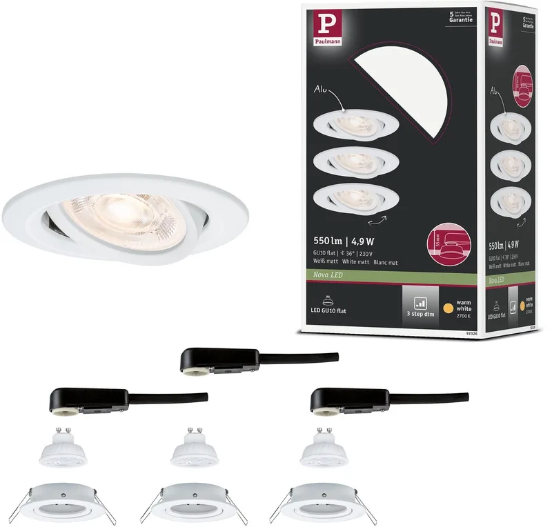 LED-inbouwlamp 3-Step-Dim Nova GU10 Flat draaibaar 3x4,9W 3x550lm 230V dimbaar 2700K fra Paulmann i Wit mat – produktbillede