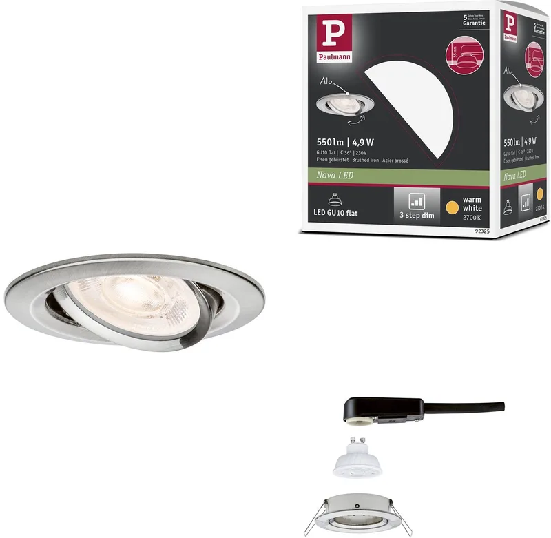 LED-inbouwlamp 3-Step-Dim Nova GU10 Flat draaibaar 4,9W 550lm 230V dimbaar 2700K fra Paulmann i Staal geborsteld – produktbillede