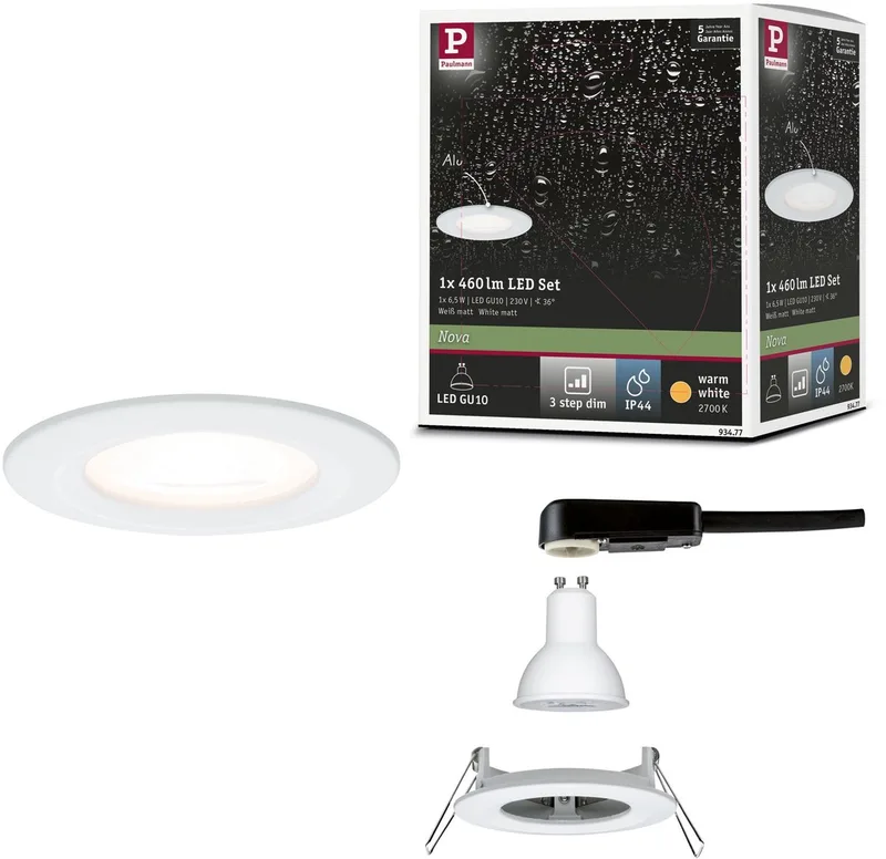 LED-inbouwlamp 3-Step-Dim Nova star IP44 rond 78 mm GU10 6,5W 460lm 230V dimbaar 2700K van Paulmann in Wit mat – productfoto