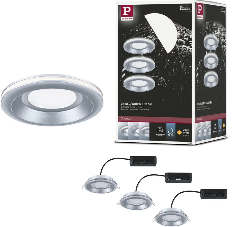 LED-inbouwlamp B-waar Sormus Set van 3 IP65 rond 100 mm 3x4,8W / 1,5W 3x300lm 230V 3000K fra Paulmann i Chroom mat – produktbillede