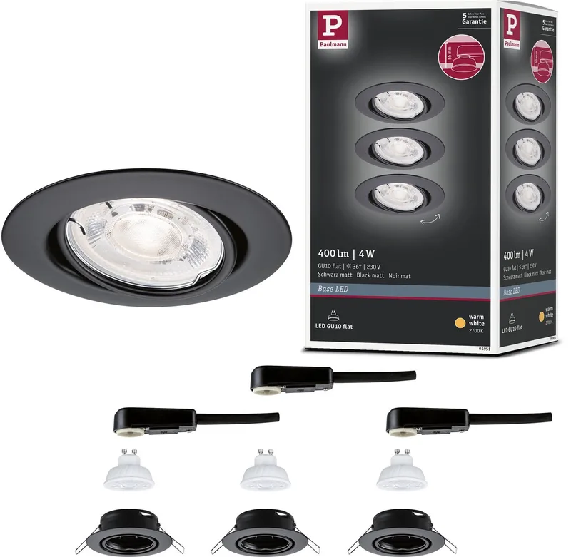 LED-inbouwlamp Base GU10 Flat draaibaar 3x4W 3x400lm 230V 2700K van Paulmann in Zwart mat – productfoto
