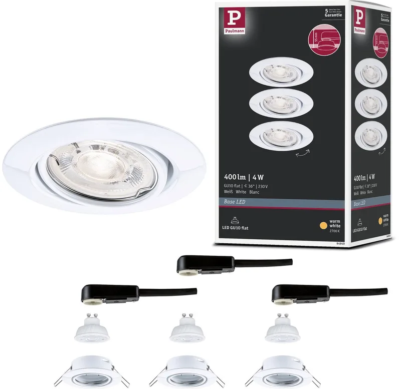 LED-inbouwlamp Base GU10 Flat draaibaar 3x4W 3x400lm 230V 2700K de Paulmann en Blanc – photo produit