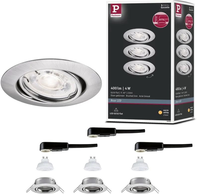 LED-inbouwlamp Base GU10 Flat draaibaar 3x4W 3x400lm 230V 2700K von Paulmann in Staal geborsteld – Produktfoto