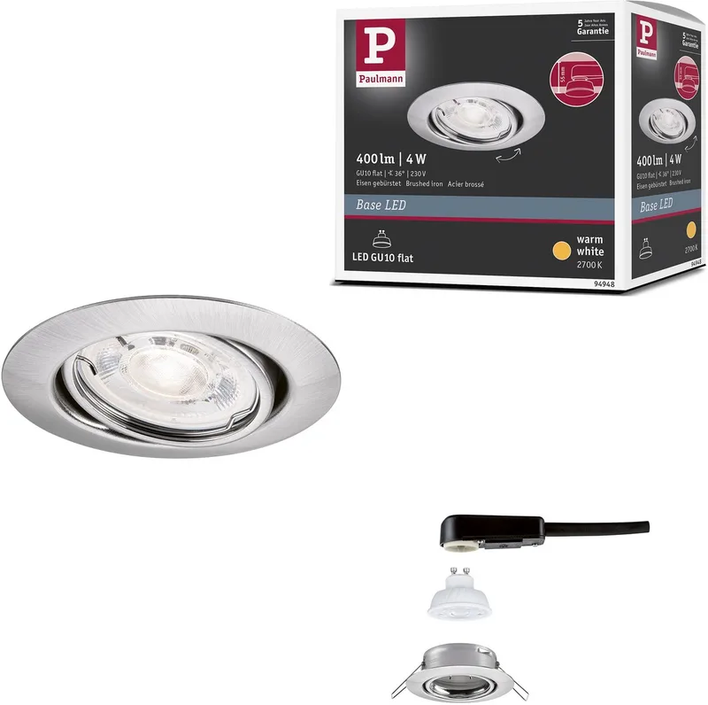 LED-inbouwlamp Base GU10 Flat draaibaar 4W 400lm 230V 2700K fra Paulmann i Staal geborsteld – produktbillede