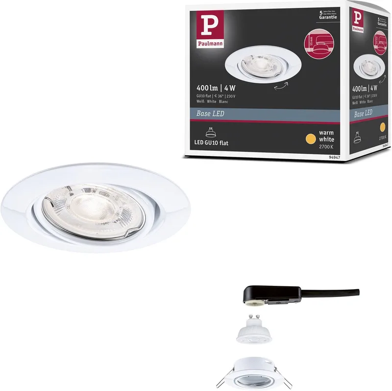 LED-inbouwlamp Base GU10 Flat draaibaar 4W 400lm 230V 2700K fra Paulmann i Hvid – produktbillede