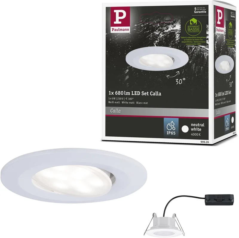 LED-indbygningslampe Calla svingbar IP65 rund 90 mm 30° 6W 530lm 230V 4000K fra Paulmann i Wit mat – produktbillede
