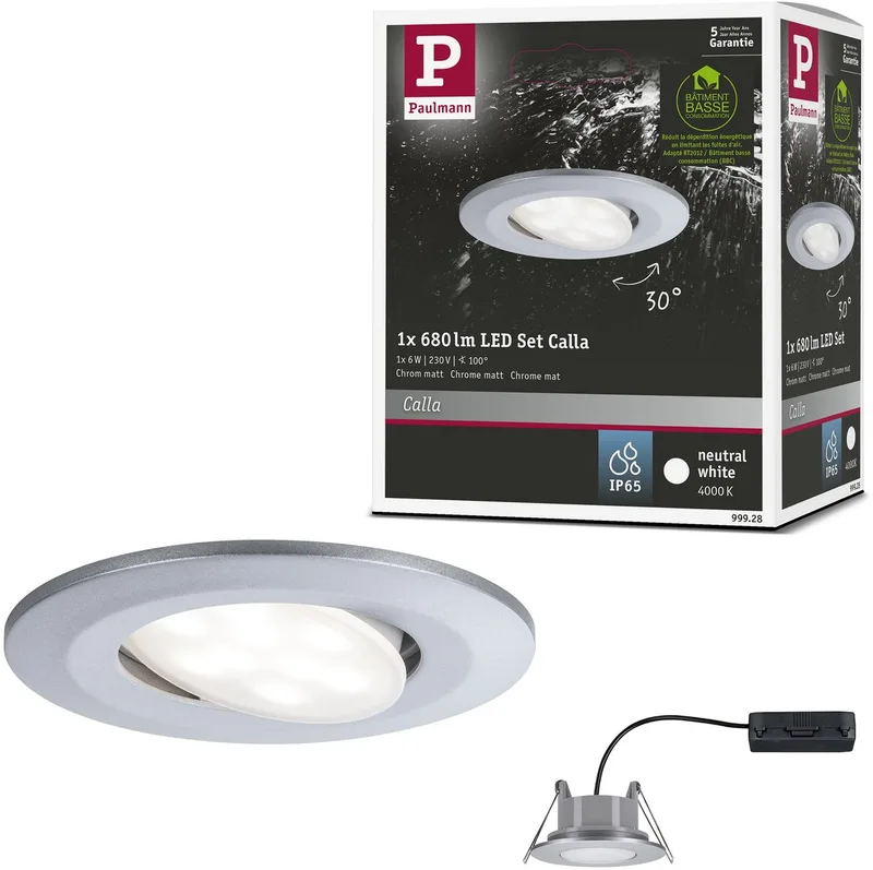LED-inbouwlamp Calla zwenkbaar IP65 rond 90 mm 30° 6W 530lm 230V 4000K de Paulmann en Chroom mat – photo produit