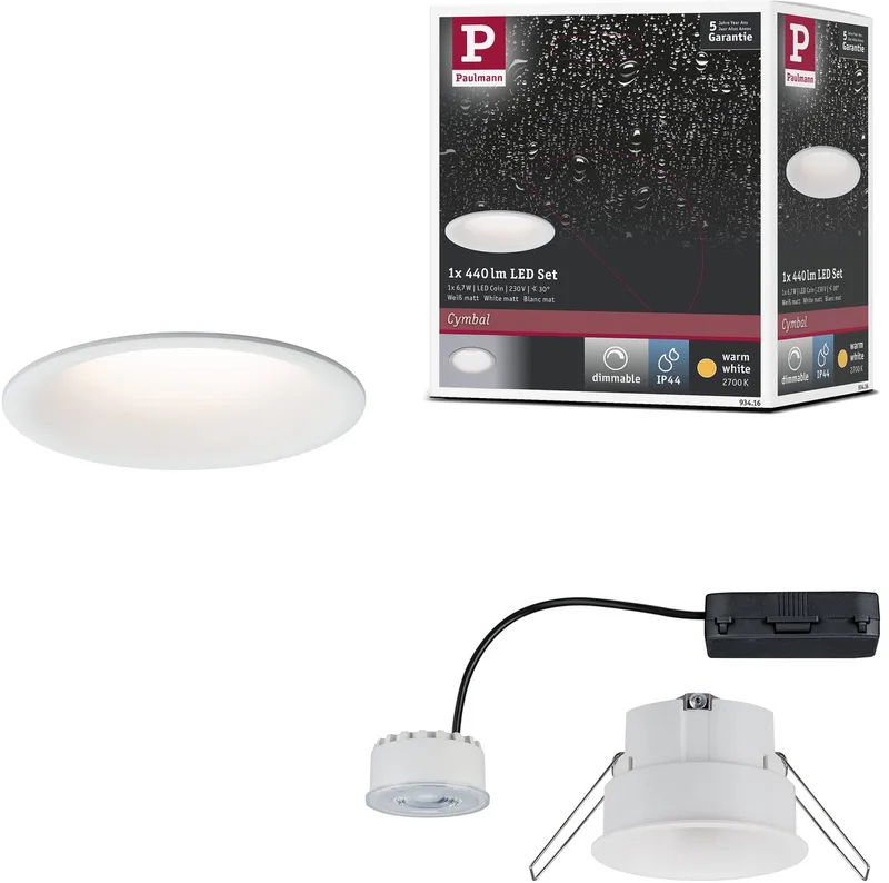 LED-inbyggnadslampa Cymbal 1 x 6,8 W IP44 från Paulmann i Wit mat – produktbild