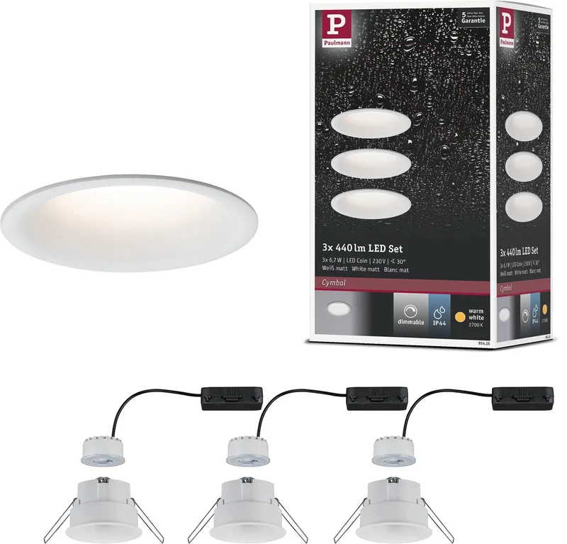 LED-indbygningsspot Cymbal 3x6,8W IP44 fra Paulmann i Wit mat – produktbillede