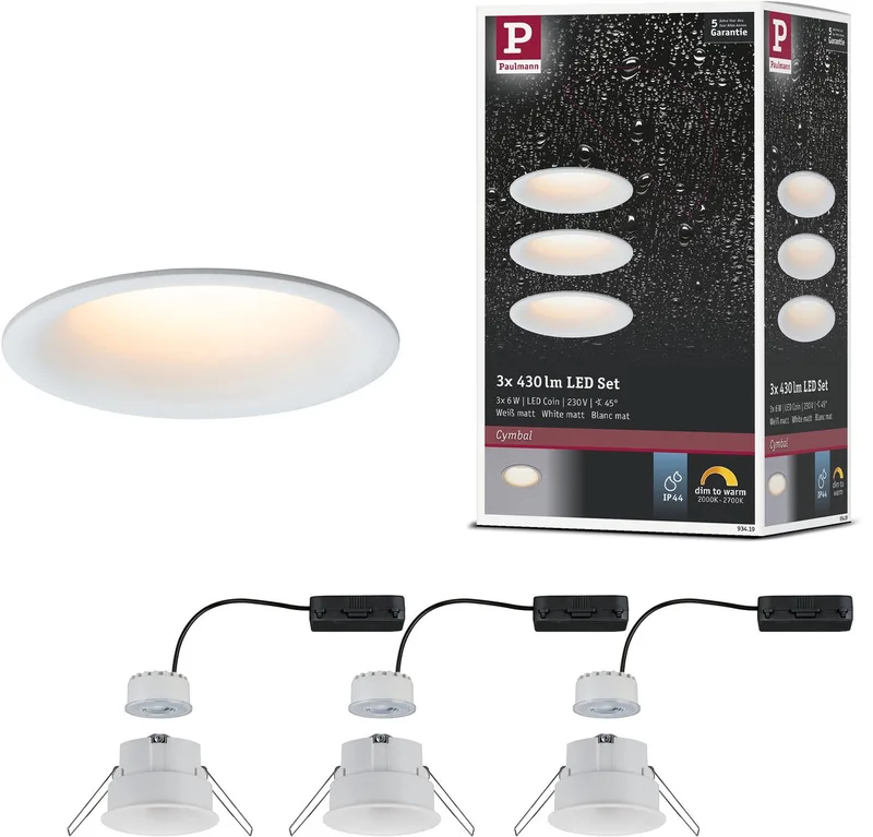 LED-bad-indbygningslampe Sæt med 3 stk. 18 W fra Paulmann i Wit mat – produktbillede
