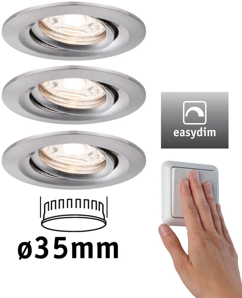 Paulmann 92973 EBL Nova mini Plus Coin LED-inbyggnadsbelysning Set 3 st LED LED 4.20 W Järn från Paulmann i Staal geborsteld – produktbild