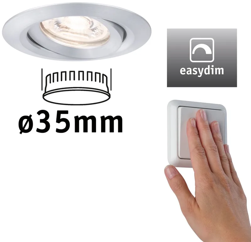 LED-inbouwlamp Easy Dim Nova Mini Plus Coin Enkele lamp zwenkbaar rond 66 mm 15° Coin 4,2W 300lm 230V dimbaar 2700K de Paulmann en Alu – photo produit