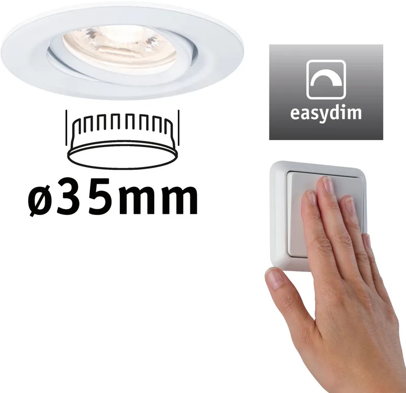 LED-inbouwlamp Easy Dim Nova Mini Plus Coin Enkele lamp zwenkbaar rond 66 mm 15° Coin 4,2W 300lm 230V dimbaar 2700K från Paulmann i Wit mat – produktbild