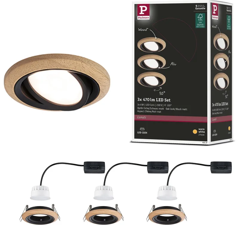 Paulmann 92237 Lanati Luminaire à LED encastrable LED 6 W noir (mat) de Paulmann en Geoliede eikenkleur, Zwart mat – photo produit