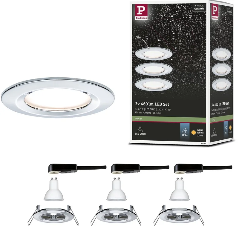 LED-inbouwlamp Nova Basisset star IP44 rond 78 mm GU10 3x6,5W 3x460lm 230V 2700K de Paulmann en Chrome – photo produit