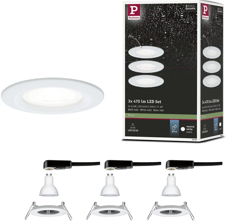 LED-inbouwlamp Nova Basisset star IP44 rond 78 mm GU10 3x6,5W 3x470lm 230V 4000K fra Paulmann i Wit mat – produktbillede