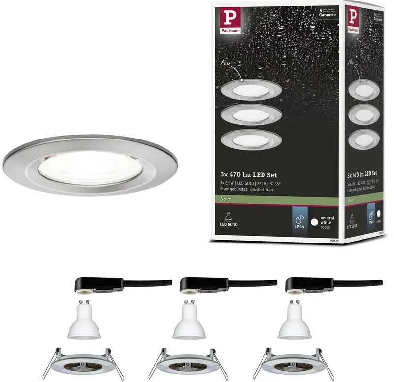 LED-inbouwlamp Nova Basisset star IP44 rond 78 mm GU10 3x6,5W 3x470lm 230V 4000K von Paulmann in Staal geborsteld – Produktfoto