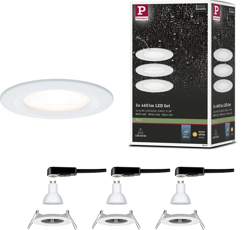 LED-inbouwlamp Nova Basisset star IP44 rond 78 mm GU10 3x6,5W 3x460lm 230V 2700K de Paulmann en Wit mat – photo produit