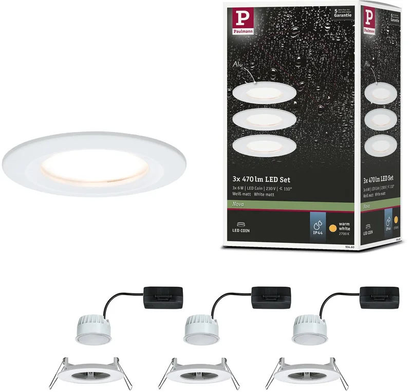 LED-infälld lampa Nova Coin basset star IP44 rund 78 mm Coin 3x6W 3x470lm 230V 2700K från Paulmann i Wit mat – produktbild