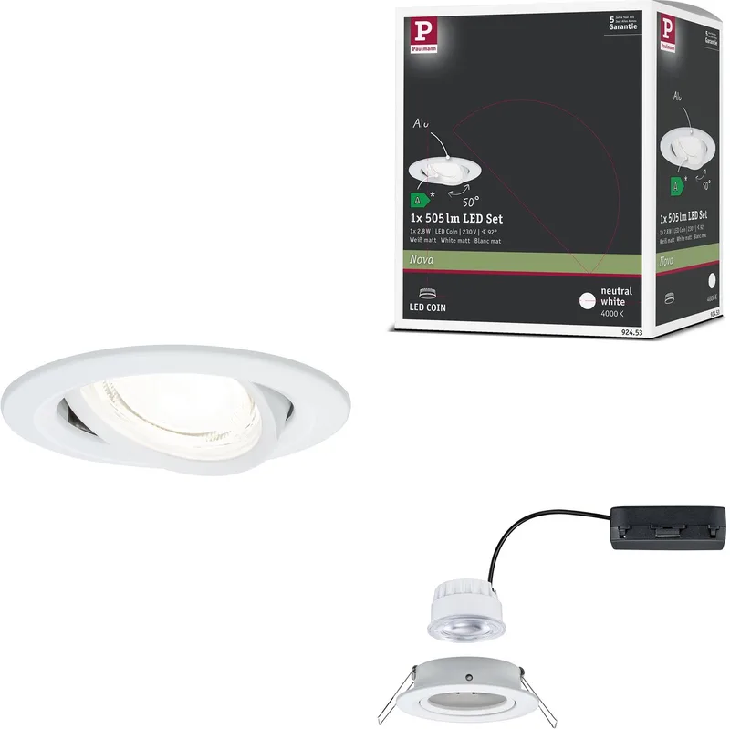 LED-inbouwlamp Nova Coin Enkele lamp rond 84 mm 50° 2,8W 505lm 230V 4000K fra Paulmann i Wit mat – produktbillede