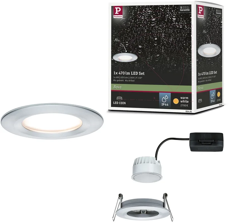 LED-inbouwlamp Nova Coin Enkele lamp star IP44 rond 78 mm Coin 6W 470lm 230V 2700K fra Paulmann i Alu gedraaid – produktbillede