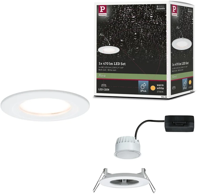 LED-inbouwlamp Nova Coin Enkele lamp star IP44 rond 78 mm Coin 6W 470lm 230V 2700K fra Paulmann i Wit mat – produktbillede