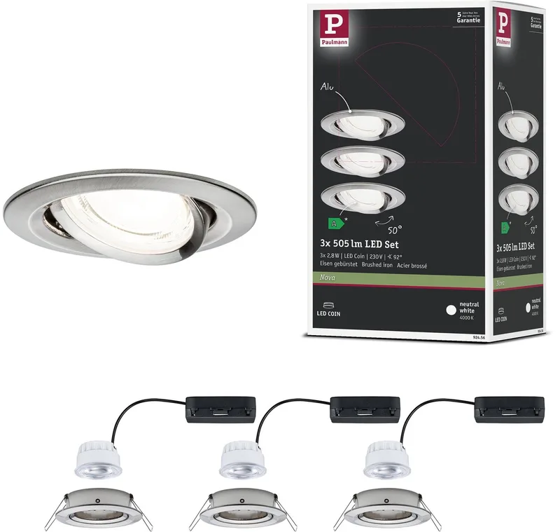 LED-inbouwlamp Nova Coin Set van 3 rond 84 mm 50° 3x2,8W 3x505lm 230V 4000K van Paulmann in Staal geborsteld – productfoto
