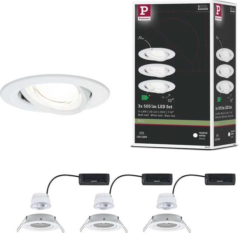 LED-inbouwlamp Nova Coin Set van 3 rond 84 mm 50° 3x2,8W 3x505lm 230V 4000K van Paulmann in Wit mat – productfoto