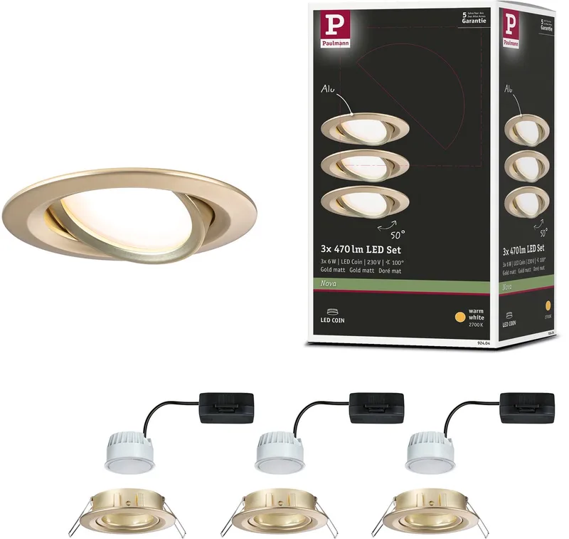 Paulmann 92404 Nova Coin Luminaire à LED encastrable jeu de 3 LED 6 W or (mat) de Paulmann en Goud mat – photo produit