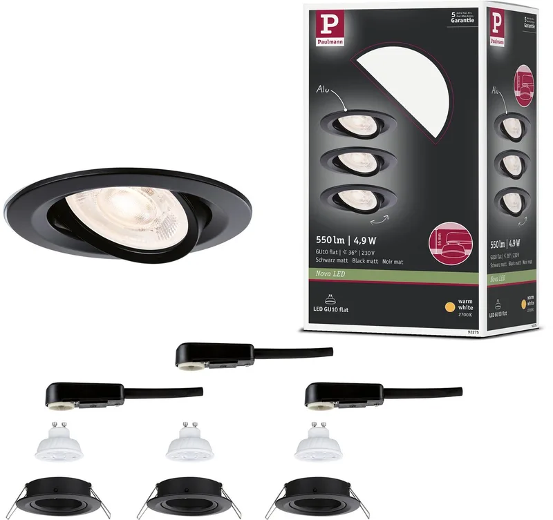 LED-indbygningslampe Nova GU10 Flat drejelig 3x4,9W 3x550lm 230V 2700K fra Paulmann i Zwart mat – produktbillede