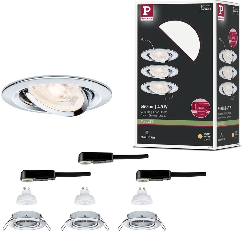 LED-inbouwlamp Nova GU10 Flat draaibaar 3x4,9W 3x550lm 230V 2700K från Paulmann i Krom – produktbild