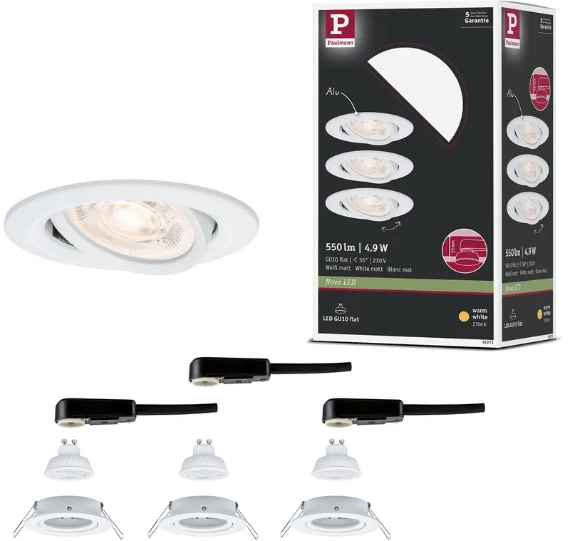 LED-indbygningslampe Nova GU10 Flat drejelig 3x4,9W 3x550lm 230V 2700K fra Paulmann i Wit mat – produktbillede