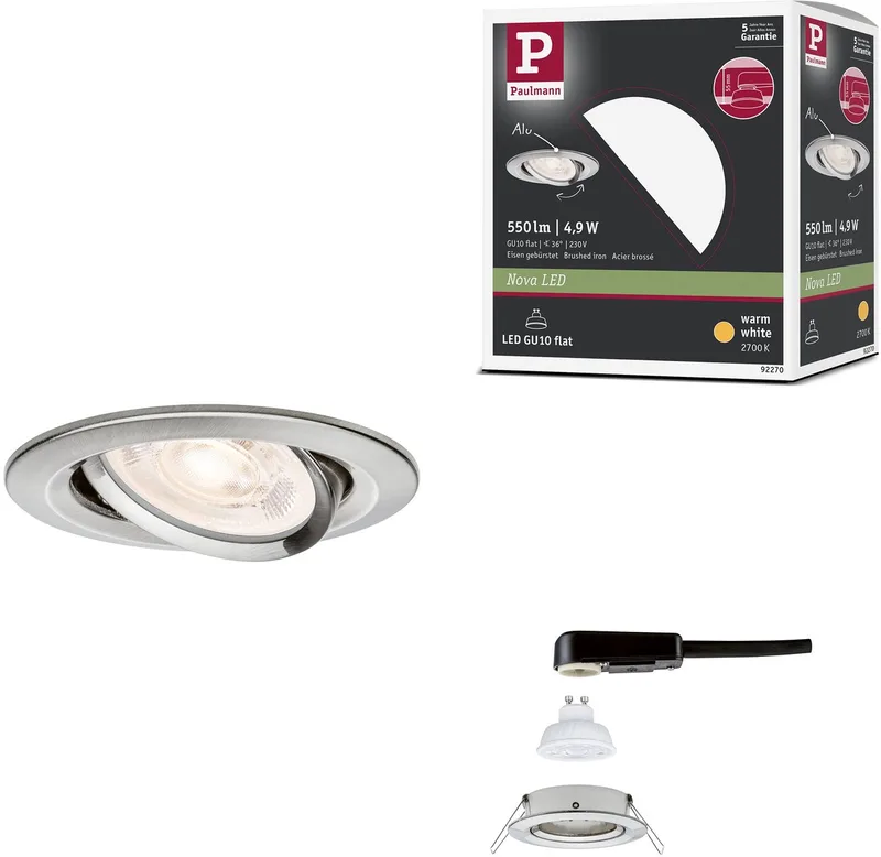 LED-inbouwlamp Nova GU10 Flat draaibaar 4,9W 550lm 230V 2700K fra Paulmann i Staal geborsteld – produktbillede