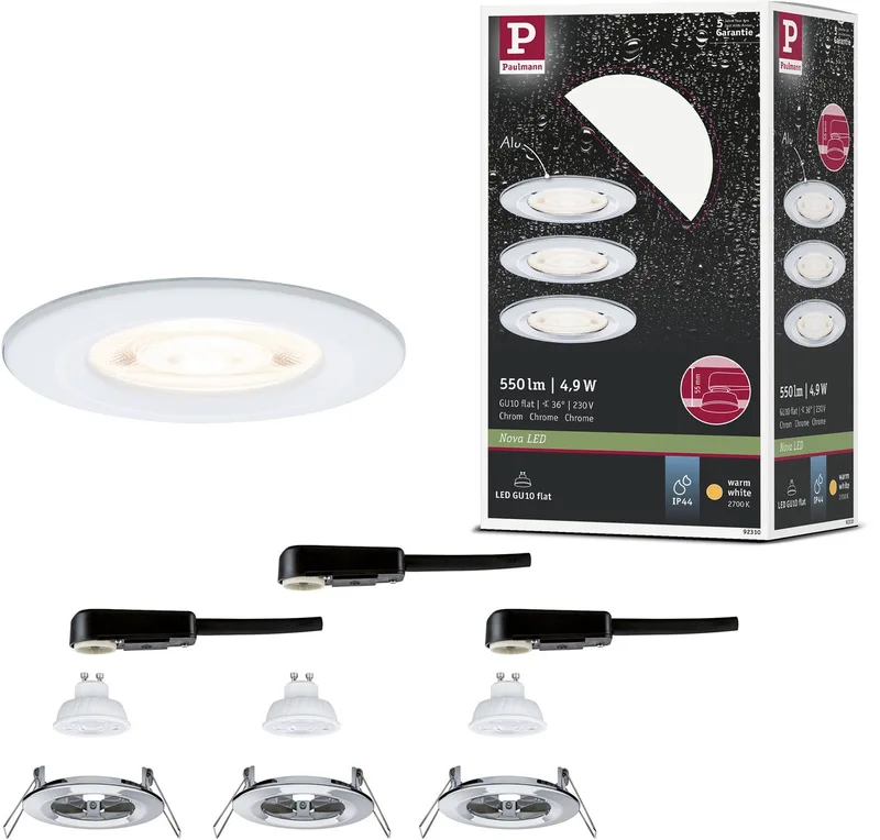 LED-inbouwlamp Nova GU10 Flat stijf IP44 3x4,9W 3x550lm 230V 2700K från Paulmann i Krom – produktbild