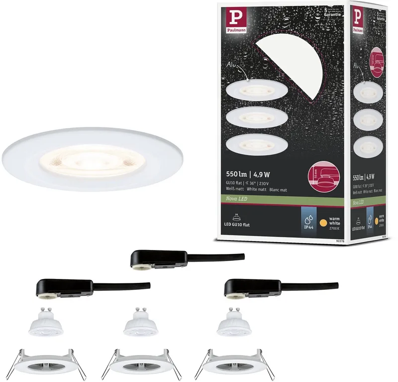 LED-inbouwlamp Nova GU10 Flat stijf IP44 3x4,9W 3x550lm 230V 2700K från Paulmann i Wit mat – produktbild
