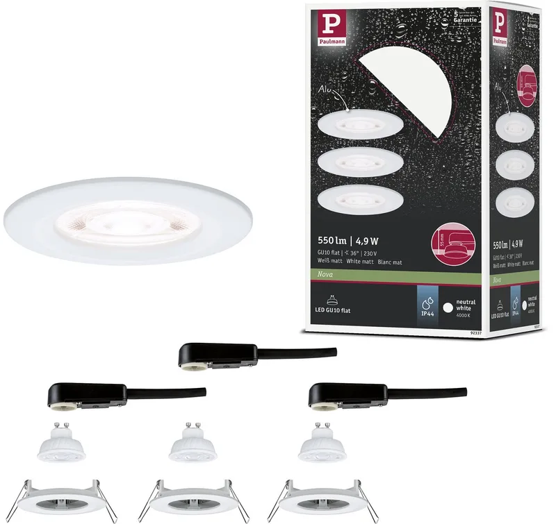 LED-inbouwlamp Nova GU10 Flat stijf IP44 3x4,9W 3x550lm 230V 4000K van Paulmann in Wit mat – productfoto