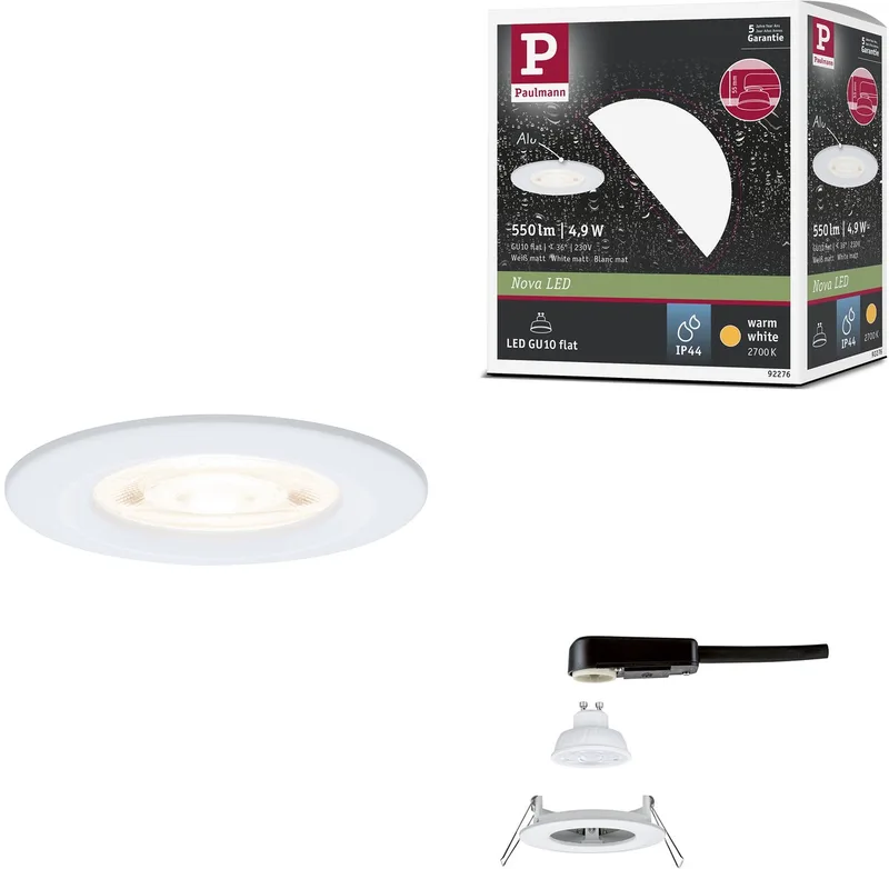 LED-inbouwlamp Nova GU10 Flat stijf IP44 4,9W 550lm 230V 2700K fra Paulmann i Wit mat – produktbillede