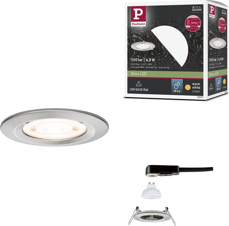 LED-inbouwlamp Nova GU10 Flat stijf IP44 4,9W 550lm 230V 2700K fra Paulmann i Staal geborsteld – produktbillede