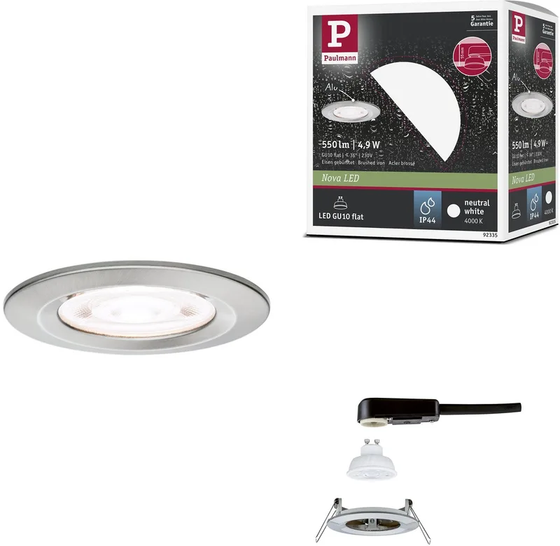 LED-inbouwlamp Nova GU10 Flat stijf IP44 4,9W 550lm 230V 4000K fra Paulmann i Staal geborsteld – produktbillede
