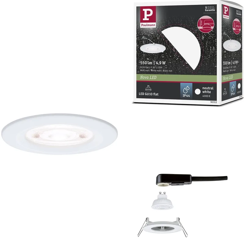 LED-inbouwlamp Nova GU10 Flat stijf IP44 4,9W 550lm 230V 4000K fra Paulmann i Wit mat – produktbillede