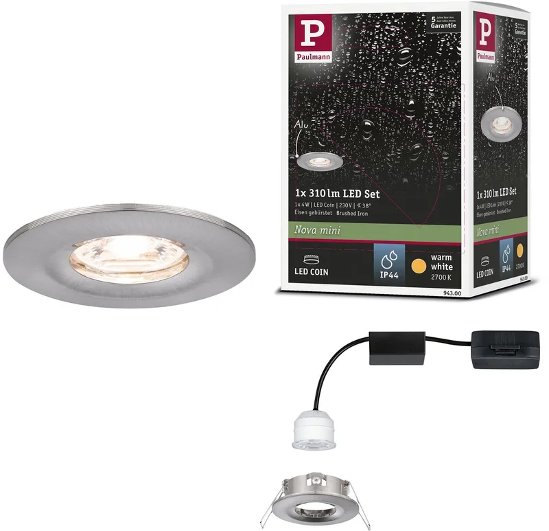 LED-inbouwlamp Nova Mini Coin Enkele lamp star IP44 rond 65 mm Coin 4W 310lm 230V 2700K de Paulmann en Staal geborsteld – photo produit