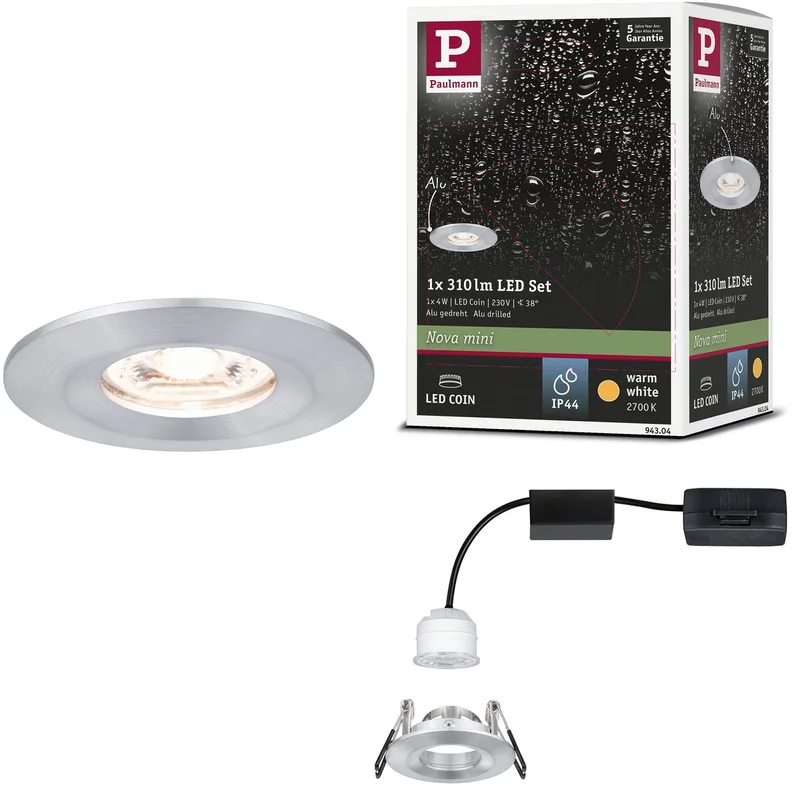 LED-inbouwlamp Nova Mini Coin Enkele lamp star IP44 rond 65 mm Coin 4W 310lm 230V 2700K van Paulmann in Alu gedraaid – productfoto