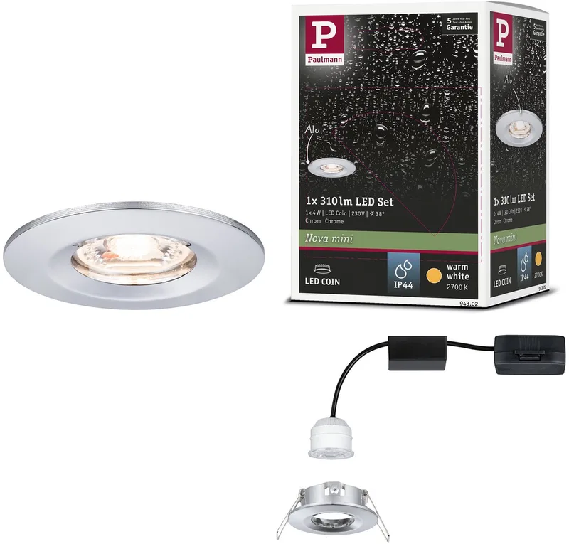 LED-inbouwlamp Nova Mini Coin Enkele lamp star IP44 rond 65 mm Coin 4W 310lm 230V 2700K från Paulmann i Krom – produktbild