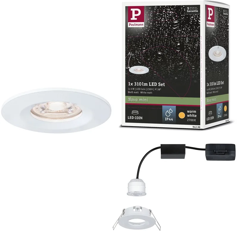 LED-inbouwlamp Nova Mini Coin Enkele lamp star IP44 rond 65 mm Coin 4W 310lm 230V 2700K by Paulmann in Wit mat – product photo