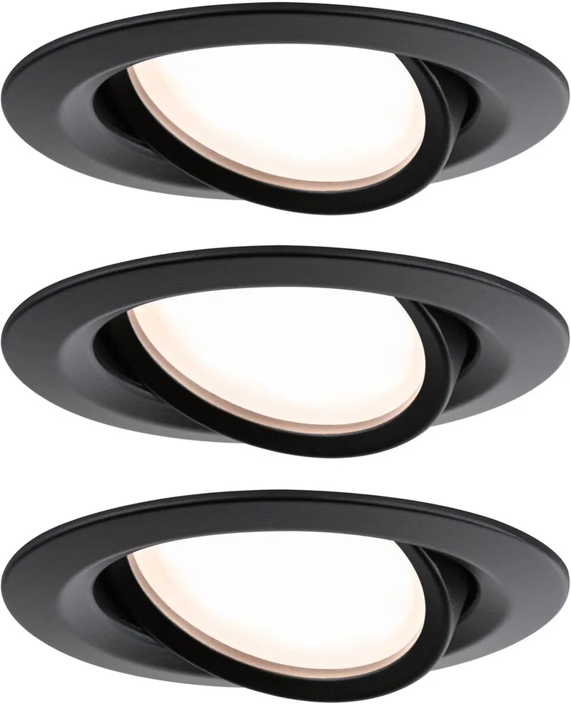 LED-indbygningslampe Nova Plus Coin basissæt, svingbar, IP65, rund 93 mm 30° Coin 3x6W 3x470lm 230V dæmpbar 2700K fra Paulmann i Zwart mat – produktbillede