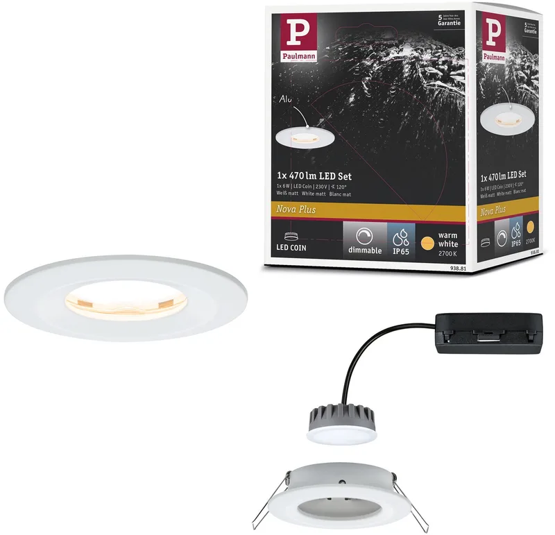 LED-inbouwlamp Nova Plus Coin star IP65 rond 78 mm Coin 6W 470lm 230V dimbaar 2700K från Paulmann i Wit mat – produktbild