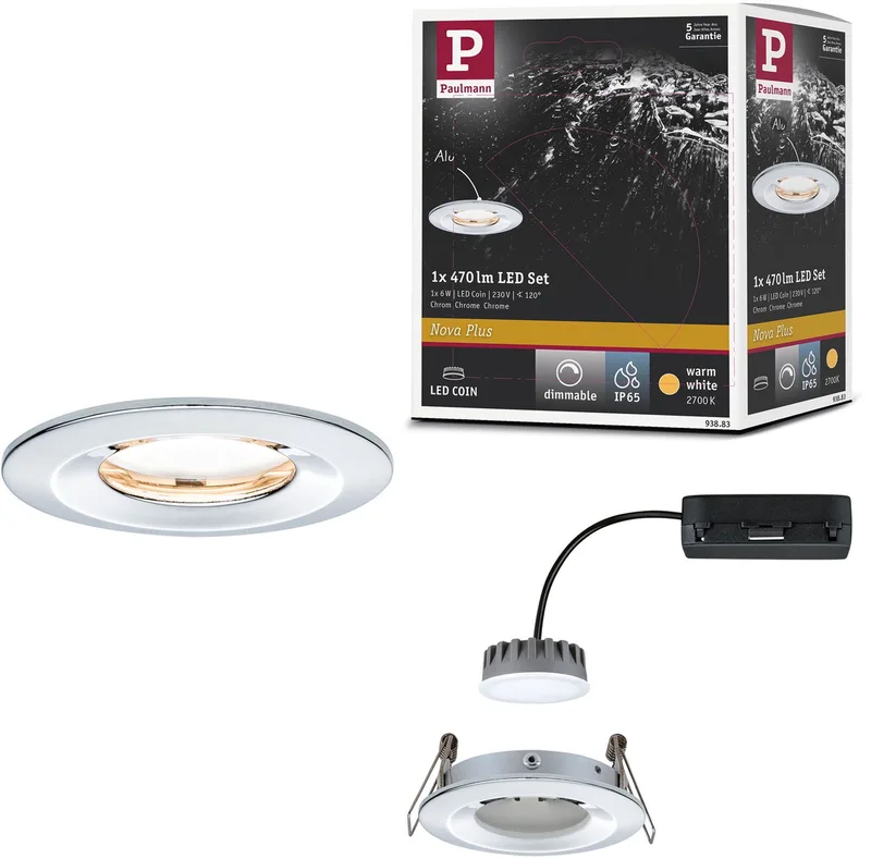 LED-inbouwlamp Nova Plus Coin star IP65 rond 78 mm Coin 6W 470lm 230V dimbaar 2700K från Paulmann i Krom – produktbild