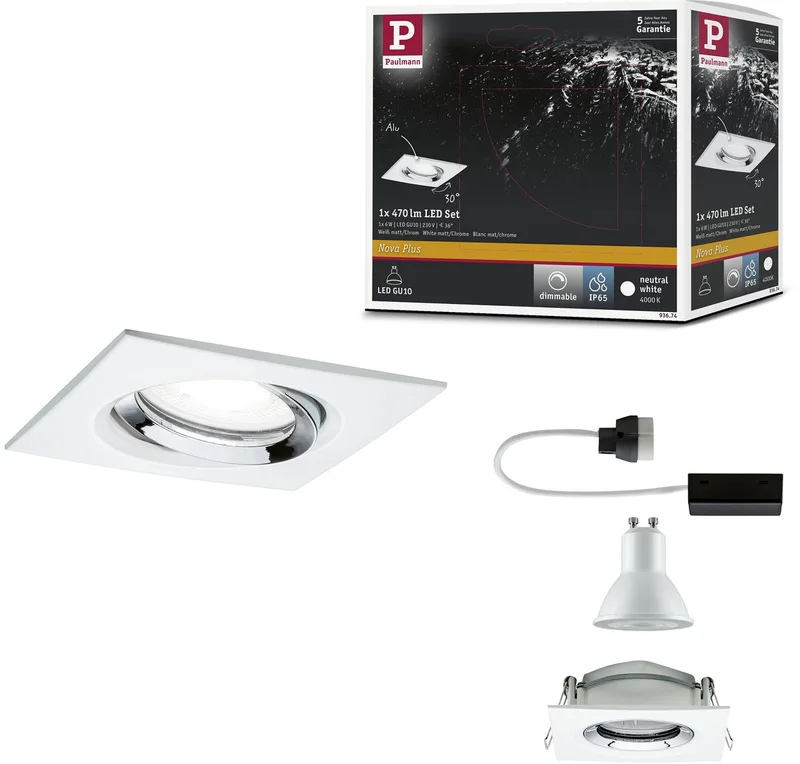 Nova Plus Spot encastrable pour salle de bains LED GU10 6 W IP65 blanc mat, chrome de Paulmann en Wit mat, Chrome – photo produit